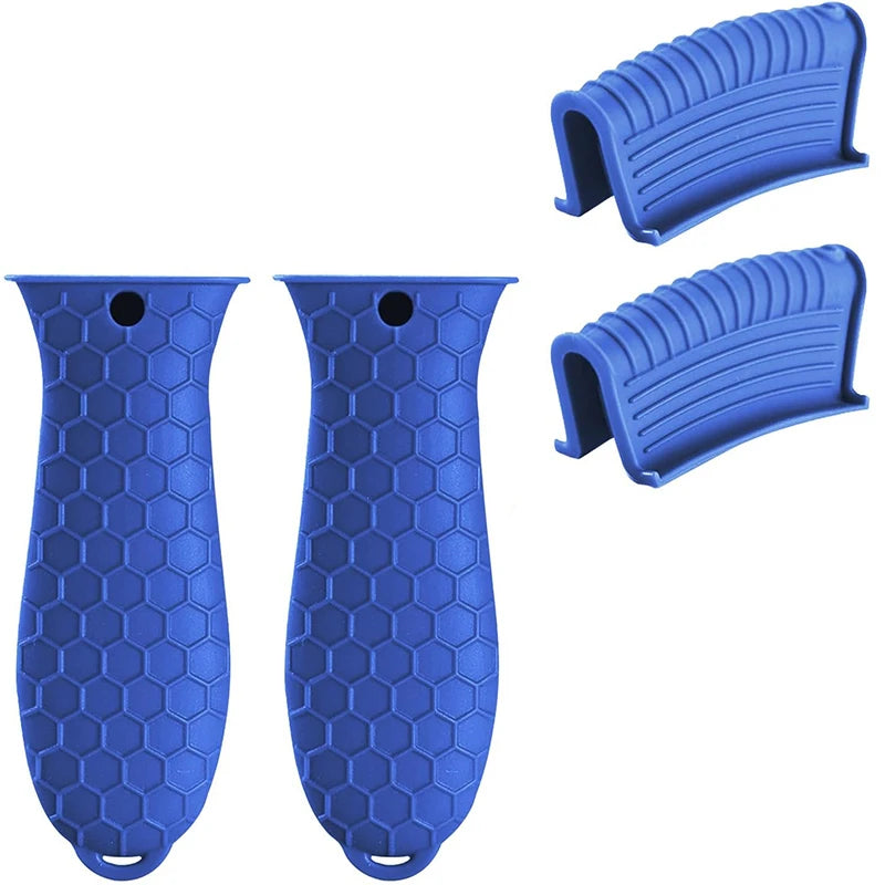 4 Piece Silicone Hot Handle Holder Set – Heat Resistant Pan Handle Covers & Assist Sleeves – Best for Cast Iron Skillets & Hot Pans – Available in Blue, Black & Red Colours Blue