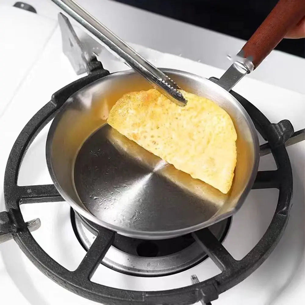 Mini Stainless Steel Egg Frying Pan with Wooden Handle – 304 Flat-Bottom Omelette Skillet – Ideal for Single Eggs, Pancakes & Small Portions – Available in 12.7cm & 16.8cm