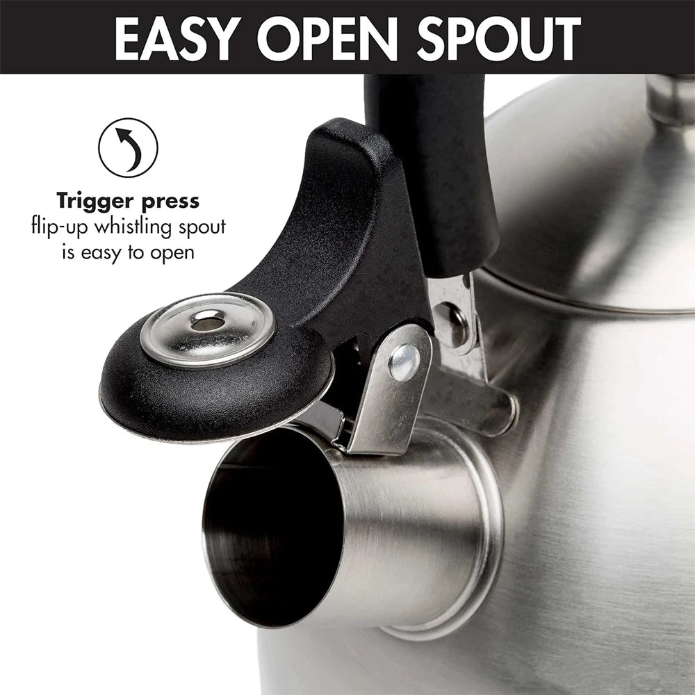 2.5L 304 Stainless Steel Whistling Tea Kettle with Heat Resistant Handle – Stove Top Teapot – Best for Boiling Water for Tea & Coffee – Suitable for Gas, Electric & Induction Hobs