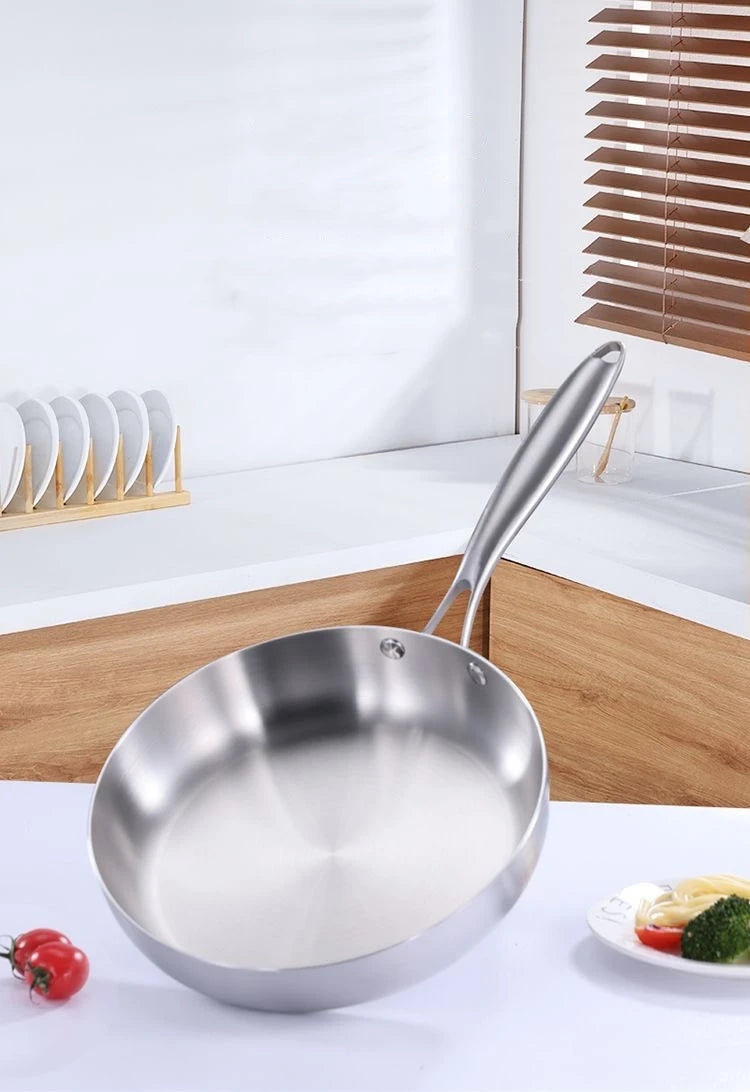 Stainless Steel Uncoated Skillets with Ergonomic Long Handles Suitable for Searing and Sauteing Available in 24cm, 26cm, 28cm & 30cm