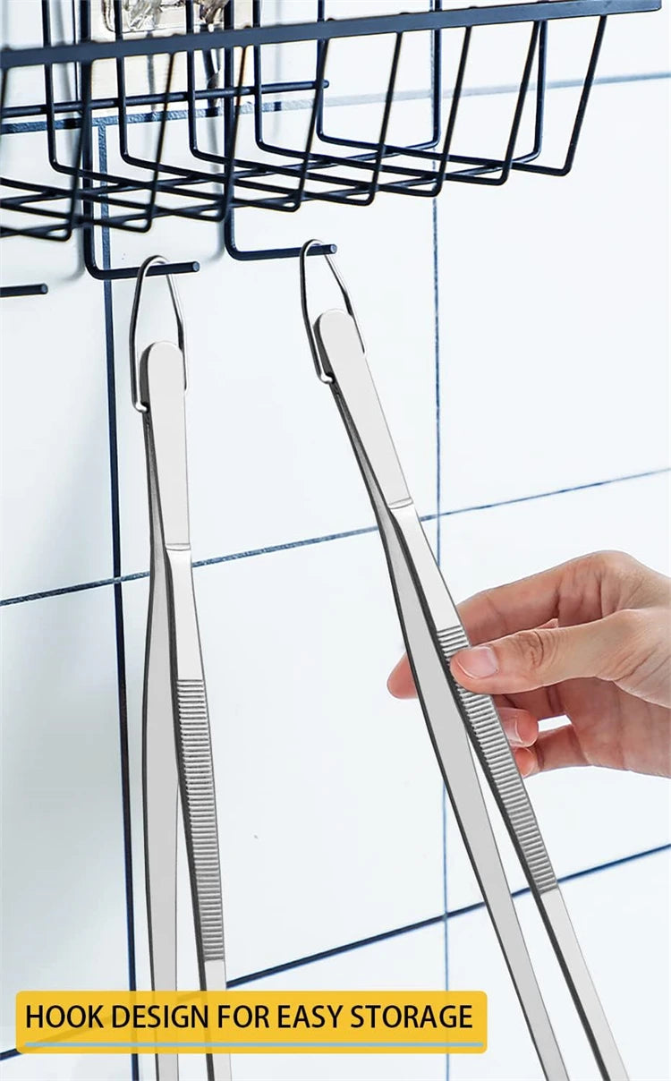 2 Piece Stainless Steel Kitchen Tweezers – Heavy Duty Chef Cooking Tongs – Ideal for Plating, Grilling & Precise Cooking – Available in 10 Inch & 12 Inch