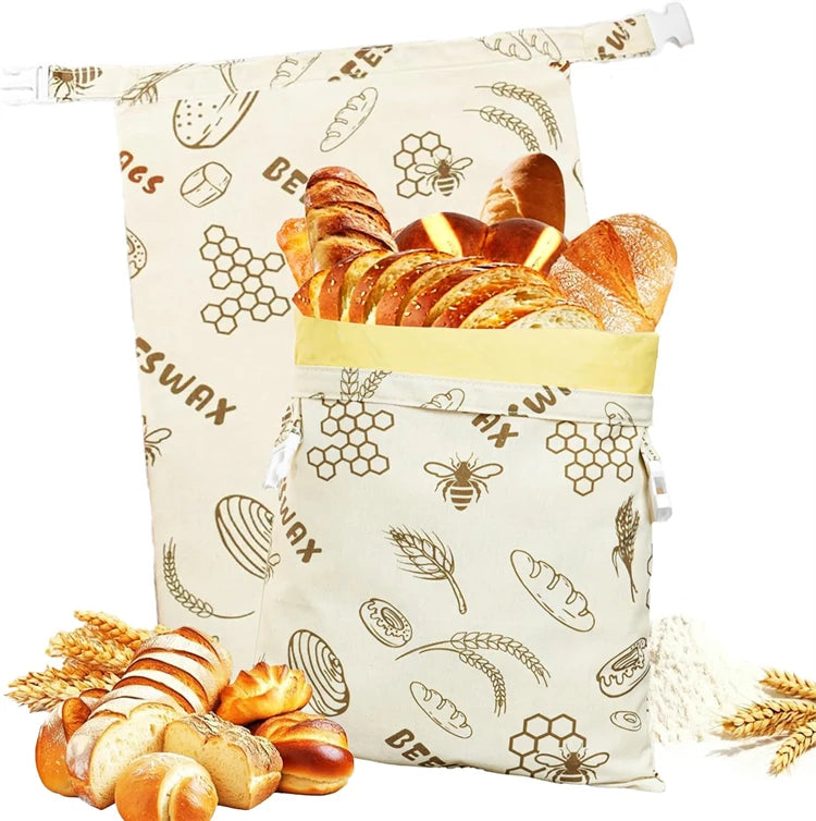 Reusable Beeswax Bread Bag – Linen & Cotton Sourdough Storage Bag – Ideal for Keeping Homemade Bread Fresh