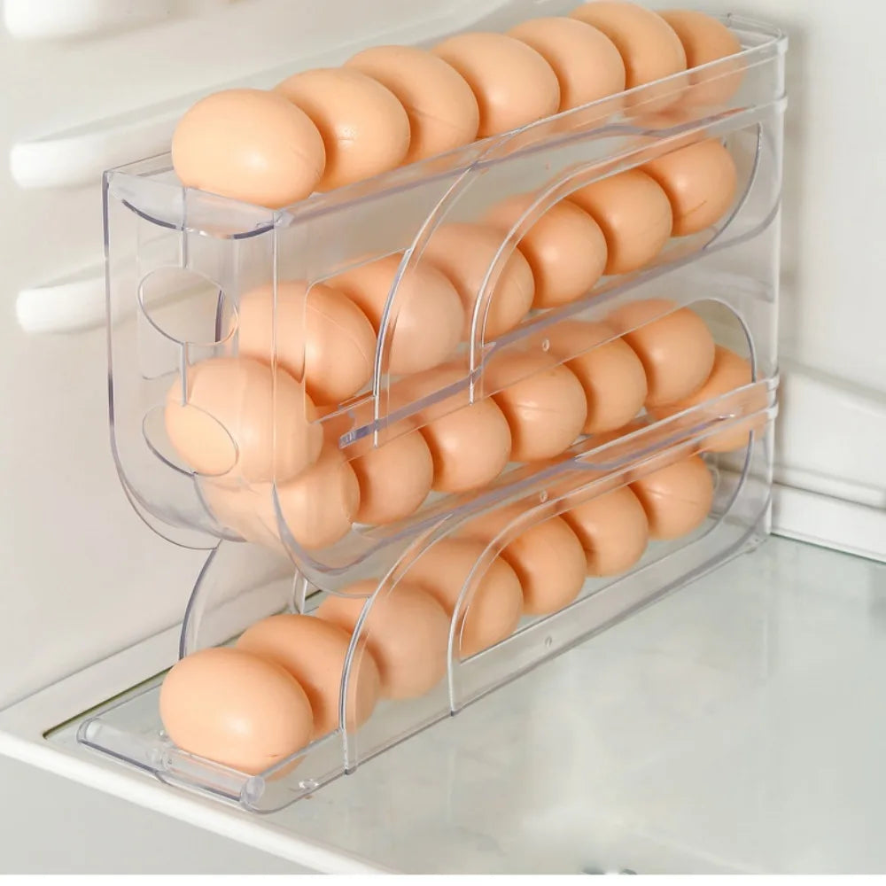 Automatic Rolling Egg Holder for the Fridge – 3 or 4 Tier Egg Storage Rack for 20 to 30 Eggs – Best for Saving Fridge & Worktop Space