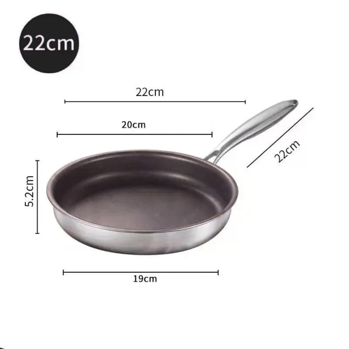 304 Stainless Steel Uncoated Frying Pan - Available in 22cm, 24cm, 26cm, 28cm & 30cm