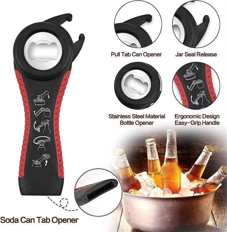 5-in-1 Jar Opener Set for Weak Hands – Multi-Function Can & Bottle Opener with Non-Slip Silicone Grip – Perfect for Seniors & Arthritic Hands – Available in Black, Red, Orange, Green & Blue Colours