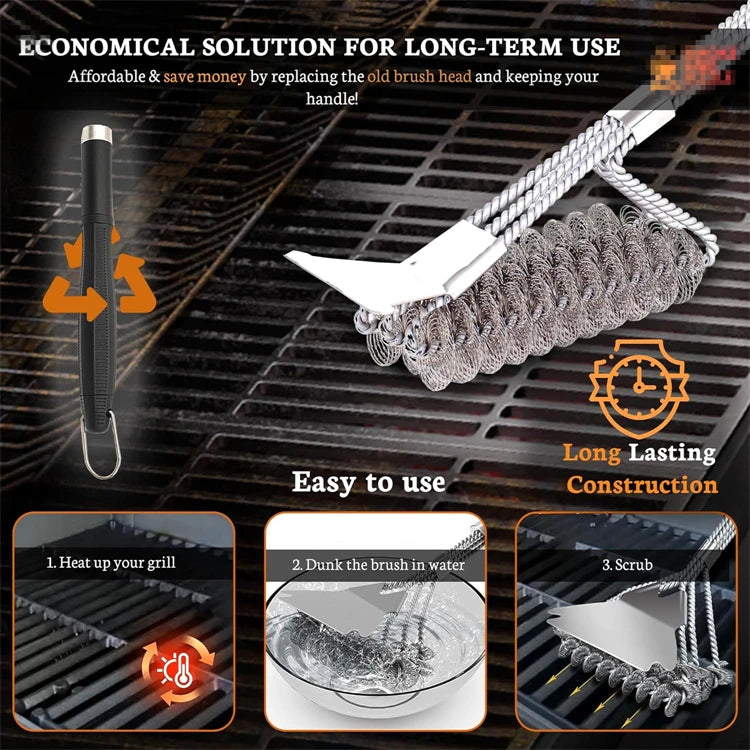 Stainless Steel BBQ Grill Brush with Detachable Handle – Wire Grill Grate Cleaner – Best for Cleaning Barbecue Grills & Griddles