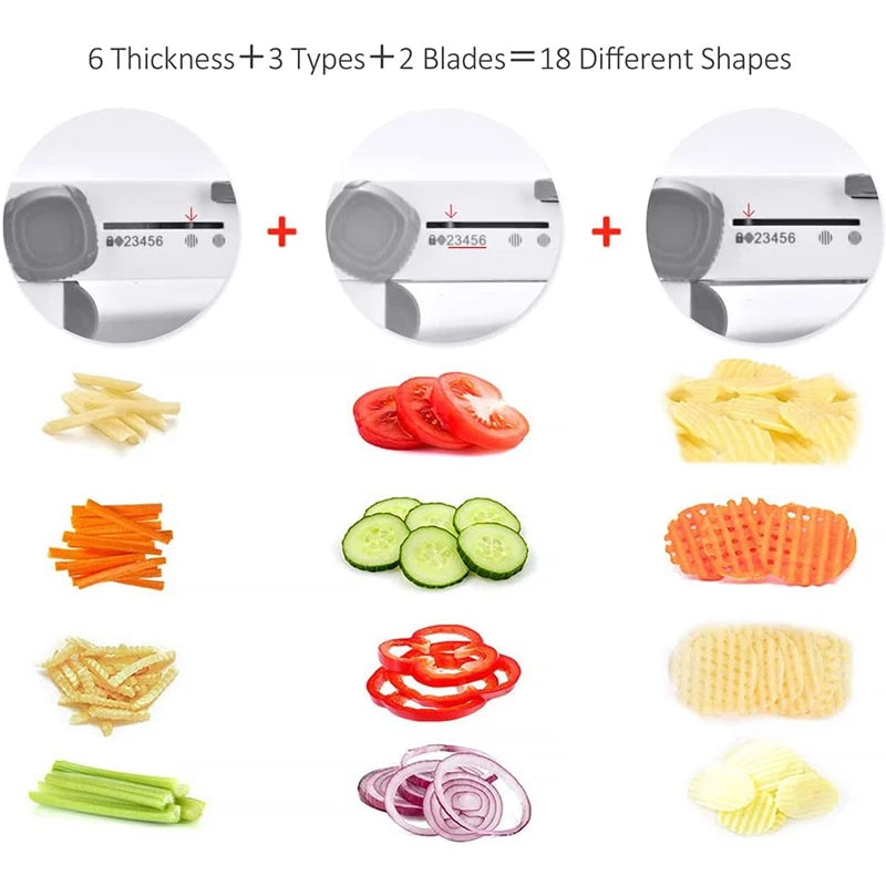 18 in 1 Adjustable Mandoline Vegetable Slicer – Stainless Steel Julienne Slicer & Dicer – Great for Potatoes, Onions, Carrots & Salads