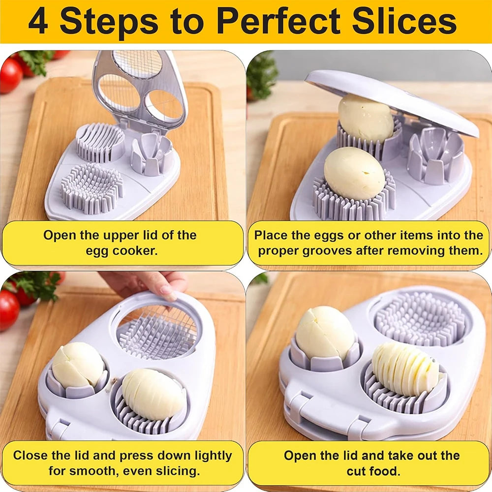 3 in 1 Stainless Steel Egg Slicer – Egg Cutter, Dicer & Wedger – Perfect for Boiled Eggs, Strawberries & Mushrooms – Available in White & Yellow Colours