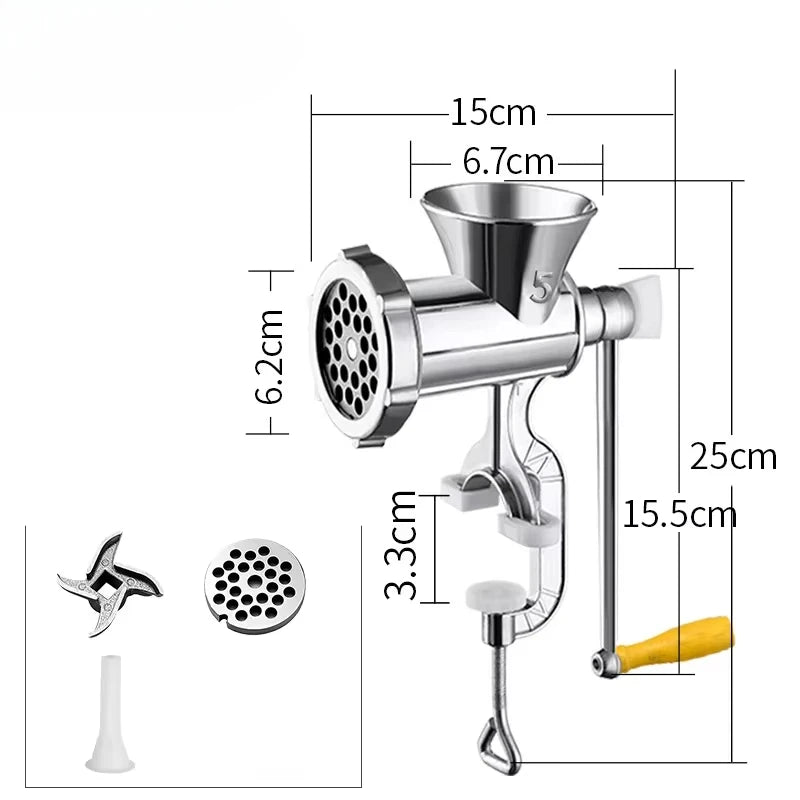 Manual Meat Mincer with Table Clamp – Hand Crank Meat Grinder for Beef, Chicken & Vegetables – Ideal for Homemade Mince & Burgers (20 x 15cm)