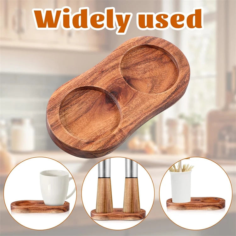 Acacia Wood Salt & Pepper Mill Tray – Grinder Stand & Holder – Best for Protecting Worktops & Dining Tables