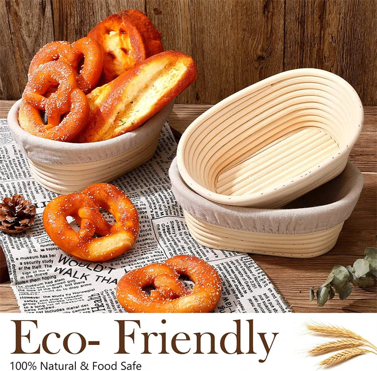 Rattan Bread Proofing Basket with Linen Liner – Round & Oval Banneton for Sourdough – Perfect for Proving Dough & Homemade Bread