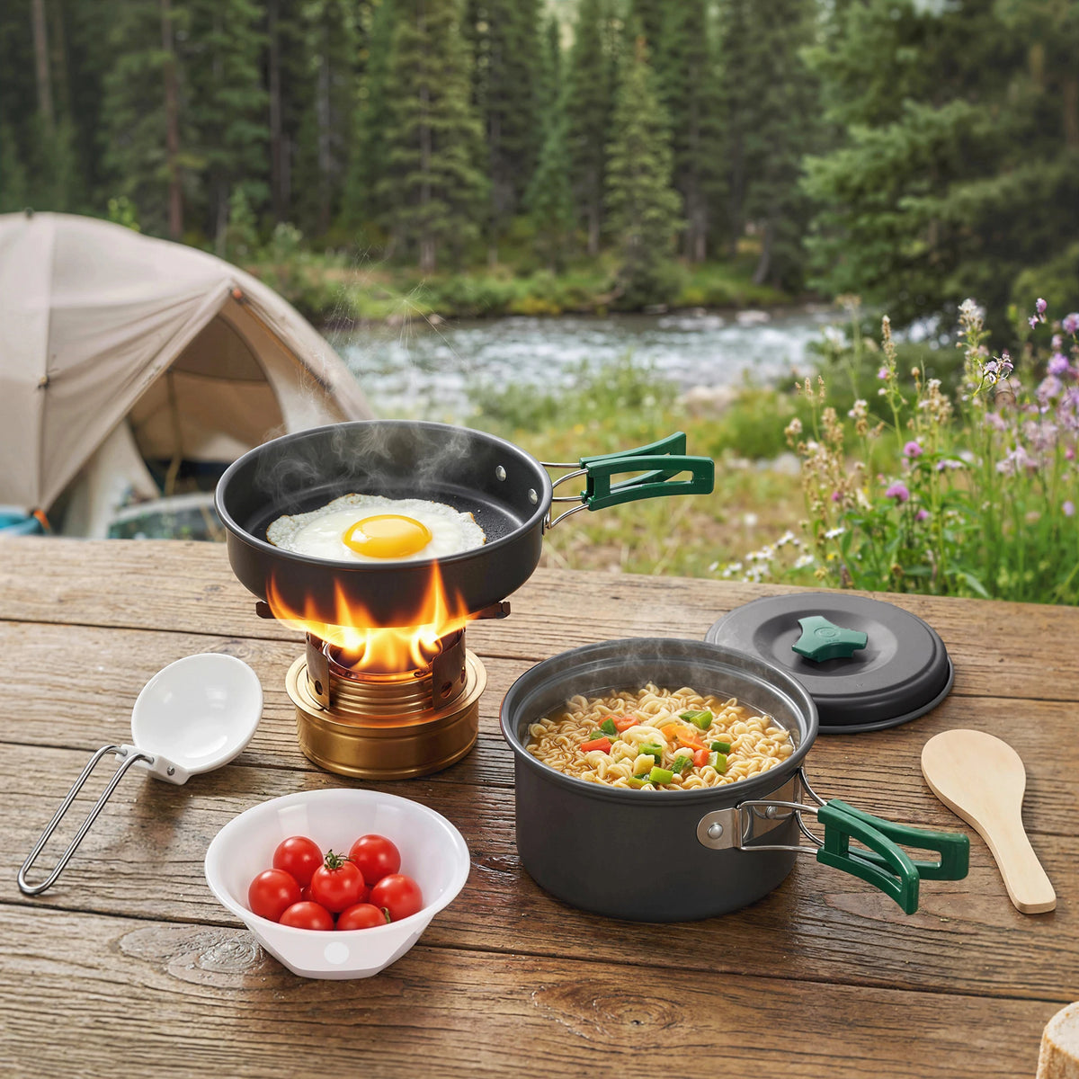 8 Piece Ultralight Camping Cookware Set – Nesting Aluminium Pot, Frying Pan & Bowls with Storage Bag – Perfect for Hiking, Camping & Backpacking