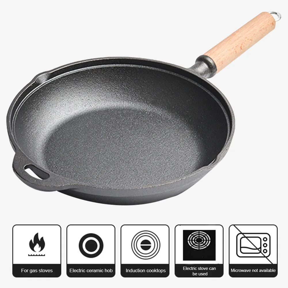 Preseasoned Cast Iron Skillet With Handle Chef Pan For Frying Grilling Indoor Outdoor Cooking