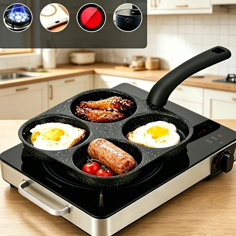 4 Cup Egg Pan – Non-Stick Pancake & Fried Egg Maker for Induction & Gas – Best for Breakfast Muffins, Mini Pancakes & Burgers