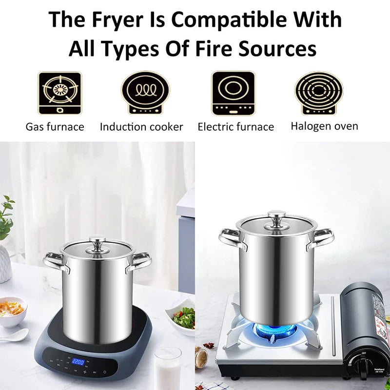 3L Stainless Steel Deep Fryer Pot with Lid & Mesh Basket – Japanese Tempura Frying Pot – Ideal for Chips, Chicken & Tempura – Available With or Without Tongs