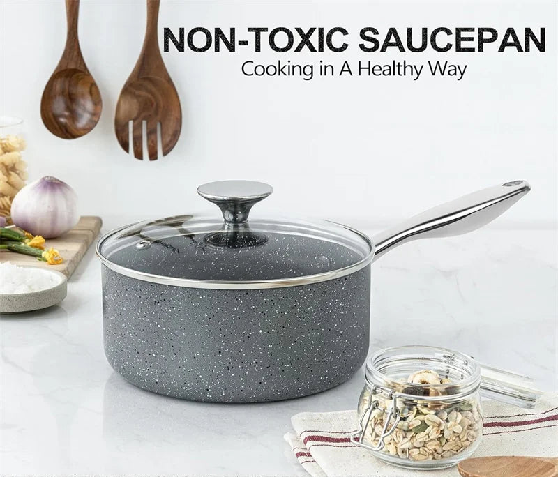 3-Piece Non-Stick Aluminium Saucepan Set with Lids & Stainless Steel Handles – Multipurpose Saucepans for Boiling,Simmering, Reheating, Gravies, Curries, Sauces, Pasta & Grains – Compatible with Gas, Induction & Electric Stoves – Includes 1.5Qt, 2Qt & 3Qt