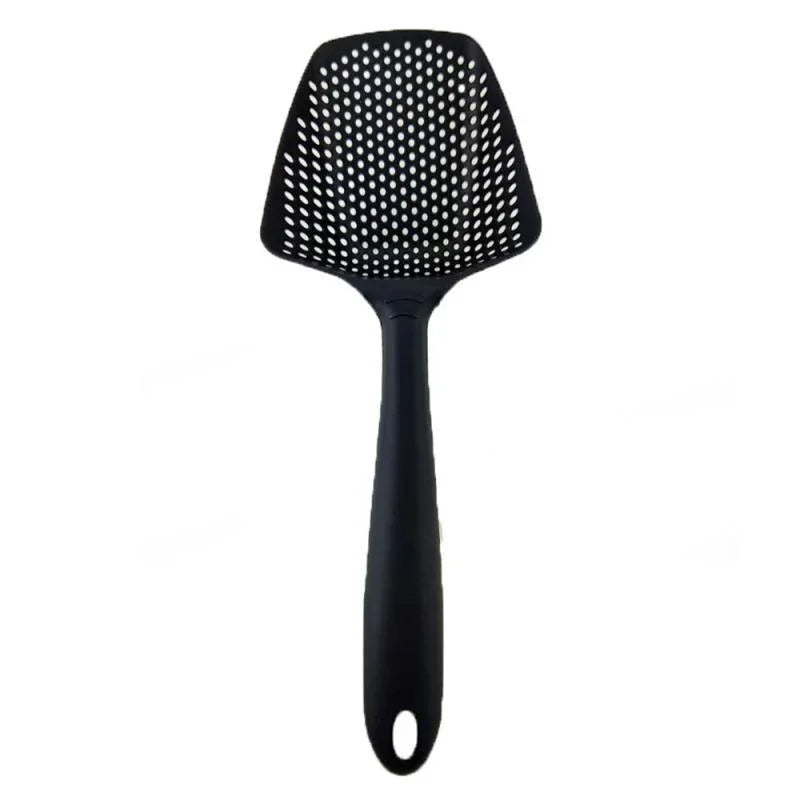 Multi-Purpose Anti-Slip Kitchen Scoop Strainer/Colander – Large Perforated Food Scoop for Draining, Scooping, Filtering Soup, Pasta & Vegetables, with Hanging Hole for Easy Storage, Available in Black, Yellow & Red