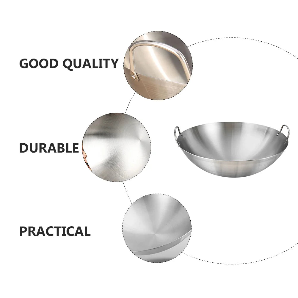 Stainless Steel Wok with Dual Handles – Uncoated Heavy-Duty Thick Durable Chef’s Cooking Wok Pan – Perfect for Stir-Frying, Deep-Frying, Steaming, Boiling, Searing, Smoking & More – Available in 30cm, 32cm