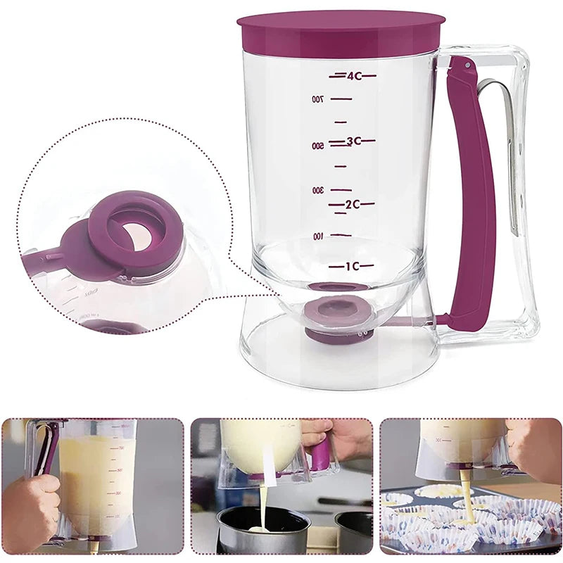 900ml Pancake Batter Dispenser with Measuring Label – 4 Cup Cupcake & Cookie Batter Dispenser – Great for Pancakes, Waffles & Cupcakes – Available in 1 Piece & 2 Pieces