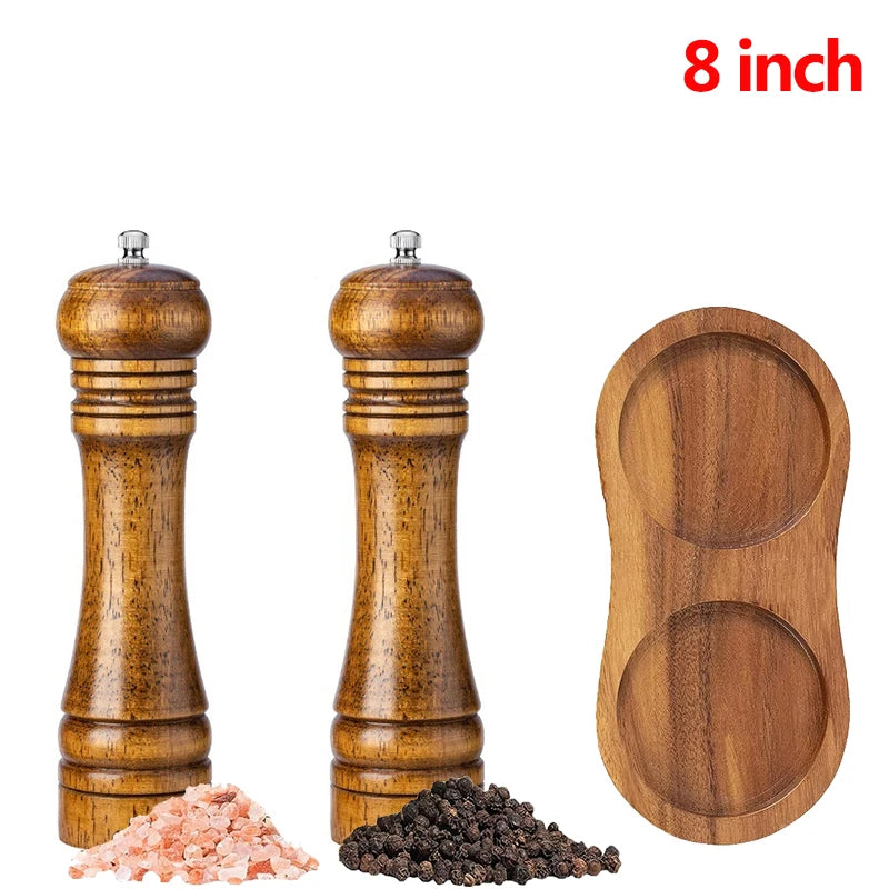 Oak Wood Salt & Pepper Grinder Set with Adjustable Ceramic Grinder – Wooden Pepper Mill & Salt Grinder – Great for the Kitchen & Dining Table – Available in 5 Inch, 8 Inch & 10 Inch
