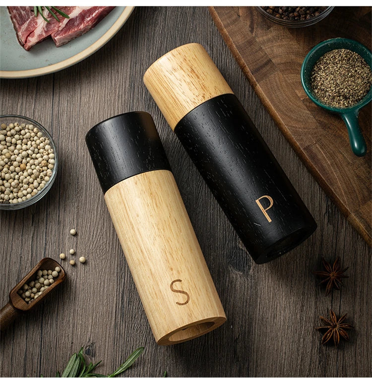 7 Inch Oak Wood Salt & Pepper Grinder Set – Manual Pepper Mill with Adjustable Ceramic Grinder – Perfect for Sea Salt & Peppercorns