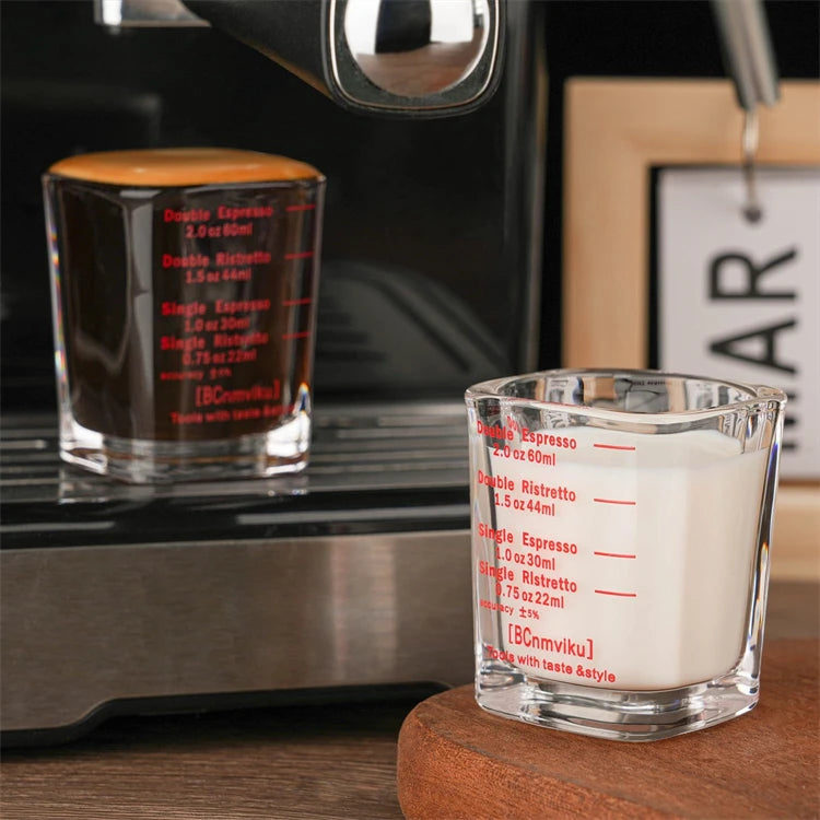60ml Heavy Glass Espresso Shot Measuring Cup – Square 2oz Barista Shot Glass – Great for Espresso, Coffee & Measuring Liquids