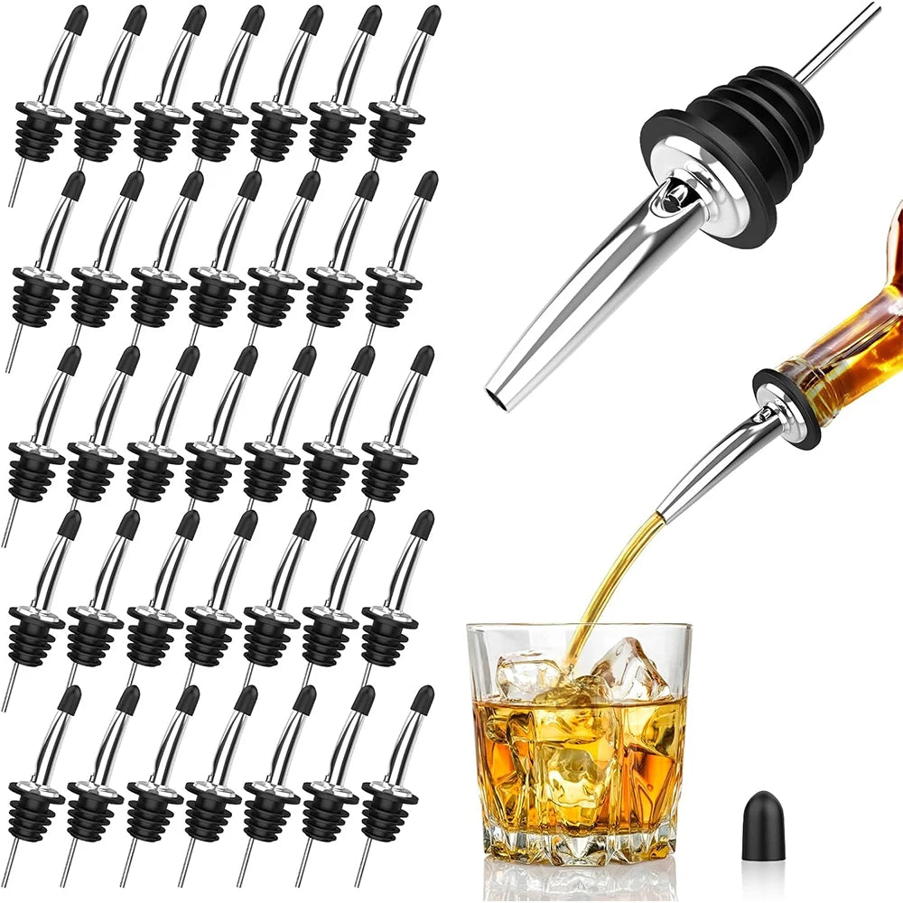 Stainless Steel Oil Pourer Spouts with Dust Caps – Bottle Pour Spouts for Olive Oil, Vinegar & Sauces – Perfect for Controlled Pouring – Available in 4 Pieces, 12 Pieces, 18 Pieces & 36 Pieces