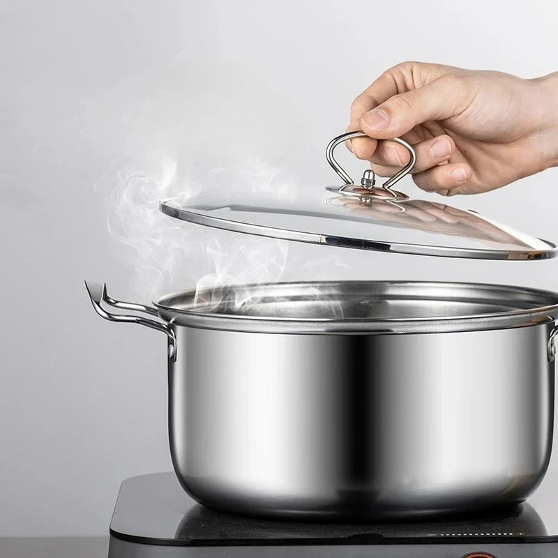 6-Piece Stainless Steel Cookware Set – Nonstick Soup Pots with Lids, 3 Pots & 3 Lids for Everyday Cooking