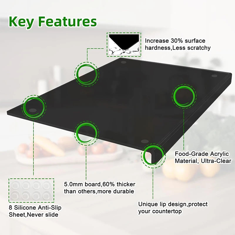 Acrylic Cutting Board with Lip and Non-Slip Base
