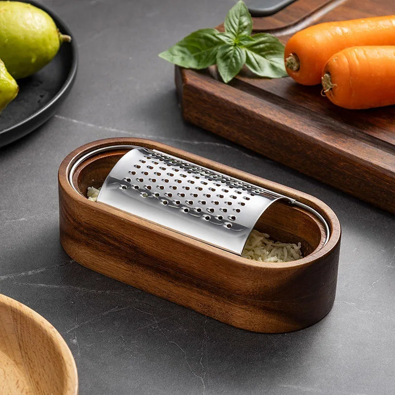 Stainless Steel Cheese Grater with Wooden Container A