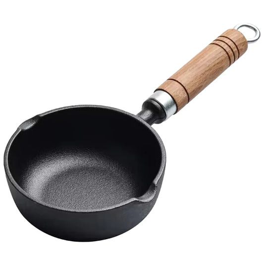 Cast Iron Mini Saucepan with Wooden Handle – Non-Stick Small Pot for Eggs, Sauces, Soups, Daily Cooking, Small Meals & Side Dishes (Available in 11cm & 13cm Sizes)