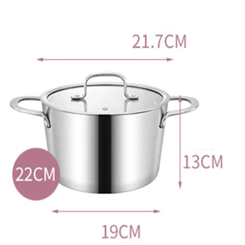304 Stainless Steel Saucepan with Stainless Steel Lid & Stock Pot with Glass Lid, Compatible with Gas & Electric Hobs, Multi-Size Cookware Available in 16cm, 18cm, 20cm, 22cm & 24cm for Everyday Cooking