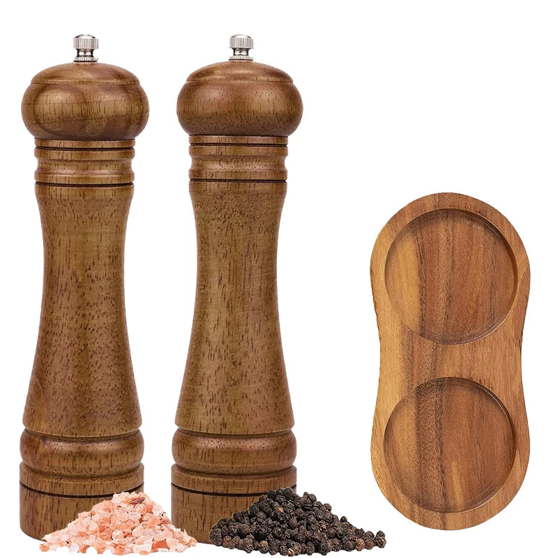 Oak Wood Salt & Pepper Grinder Set with Adjustable Ceramic Grinder – Wooden Pepper Mill & Salt Grinder – Great for the Kitchen & Dining Table – Available in 5 Inch, 8 Inch & 10 Inch