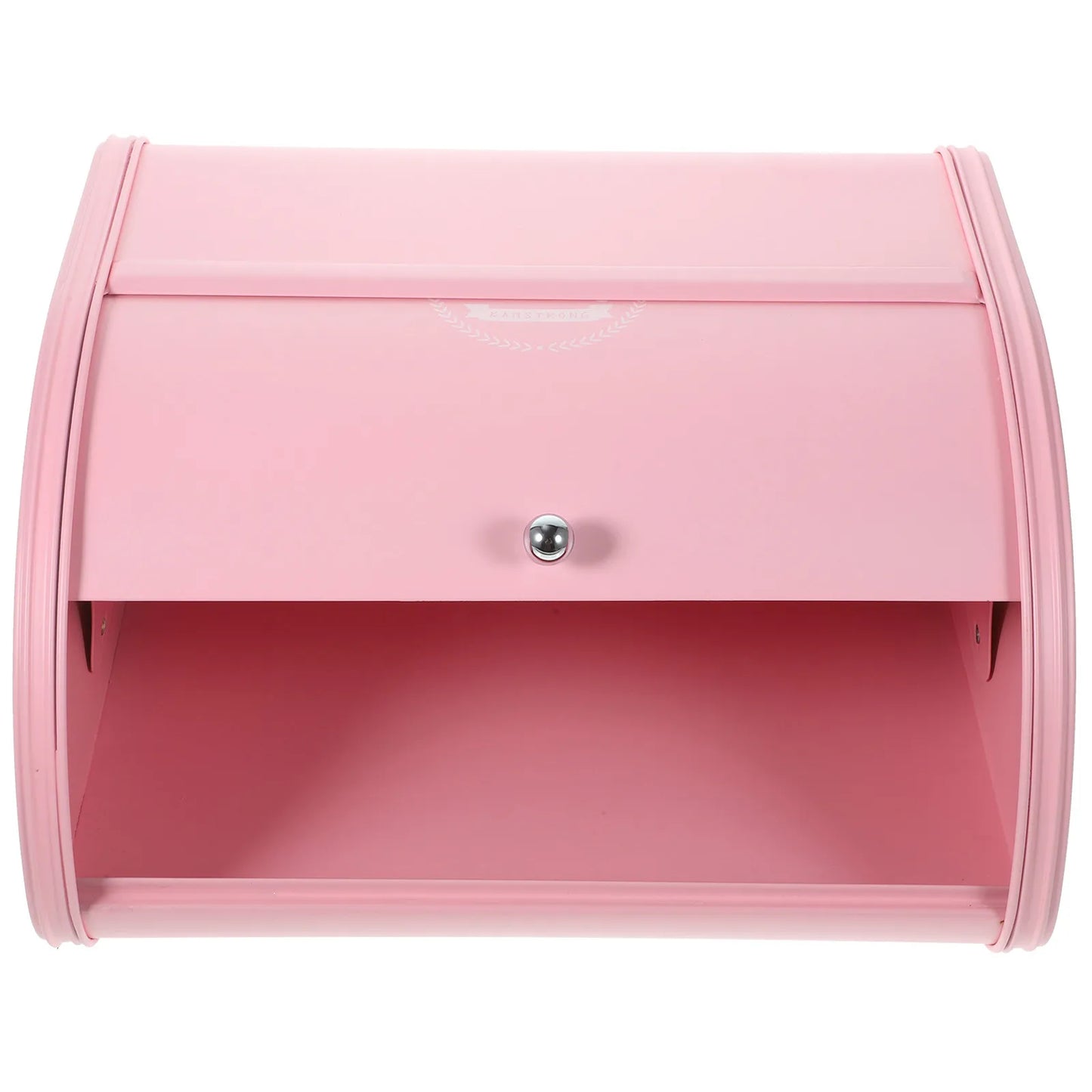 Retro Iron Bread Box with Rolling Door – Pink Powder-Coated Metal Kitchen Storage Bin, Rust-Resistant & Ventilated for Fresh Bread, Bagels & Muffins