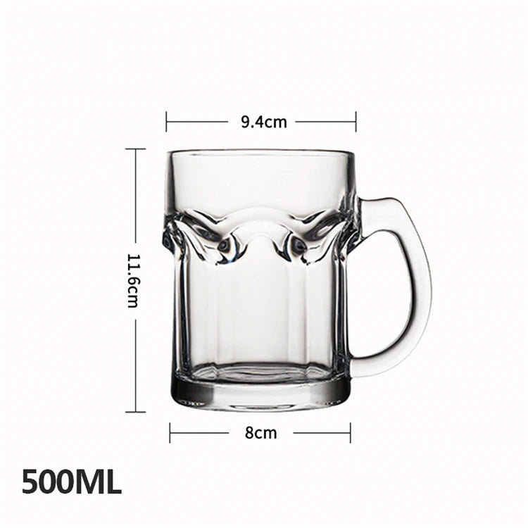500ml Clear Dimpled Glass Mug with Handle – Durable Glass Drinking Stein – Perfect for Water, Juice, Milk & Iced Coffee
