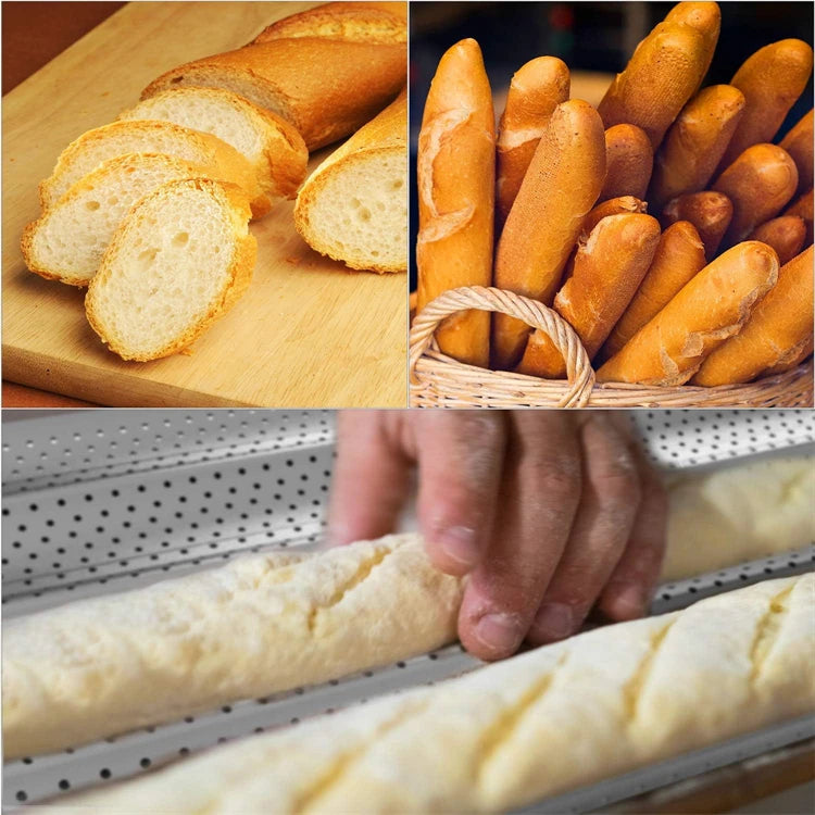 Non-Stick Perforated Carbon Steel Baguette Pan – French Bread Baking Tray – Perfect for Crusty Baguettes & Homemade Loaves – Available in 2 & 4 Loaves