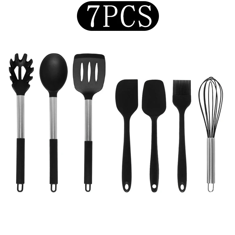 Silicone Kitchen Utensils Set with Stainless Steel Handles – Non-Stick, Heat-Resistant Cooking  Kitchen Utensils for Everyday Cooking & Baking, Available in 4 Colours & Multiple Set Sizes