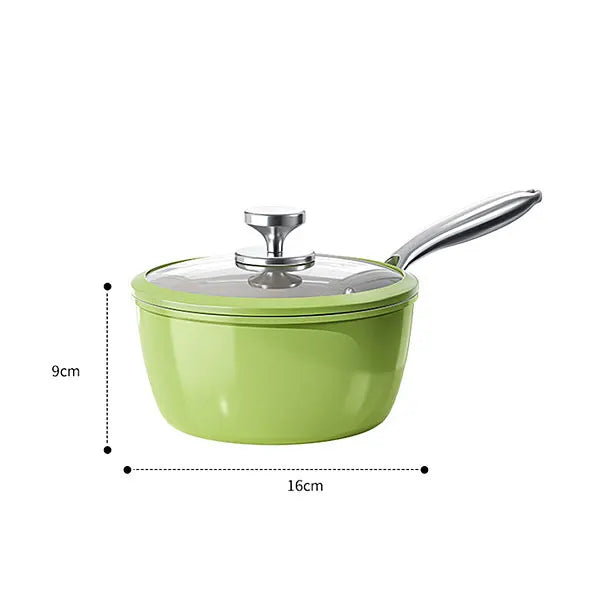 Green Ceramic Non-Stick Saucepan with Glass Lid & Stainless Steel Handle – Compatible with Induction and Gas Stoves, Ideal for Boiling Soup, Making Noodles, and Heating Milk, Available in 18cm/20cm