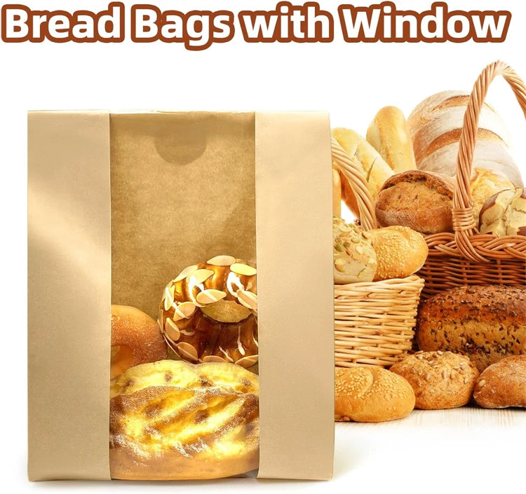 Large Paper Bread Bags with Clear Window – Bakery Bags for Homemade Sourdough, Cookies & Cakes – Great for Storing & Gifting Bakes – Available in 25 Pieces, 30 Pieces, 50 Pieces & 100 Pieces
