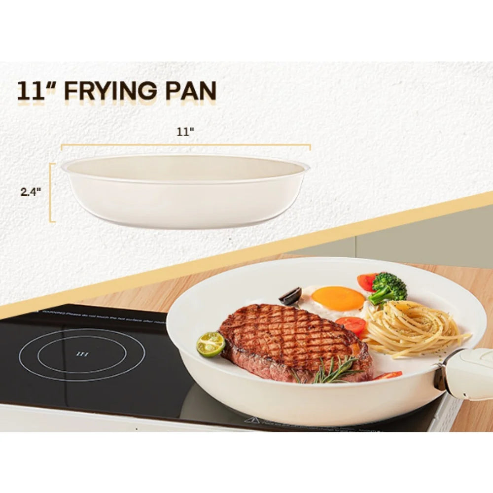 Ceramic Non-Stick Saucepan Set with Removable Handle – Stackable Space-Saving Induction Pots – Great for Sauces, Soups & Small Kitchens
