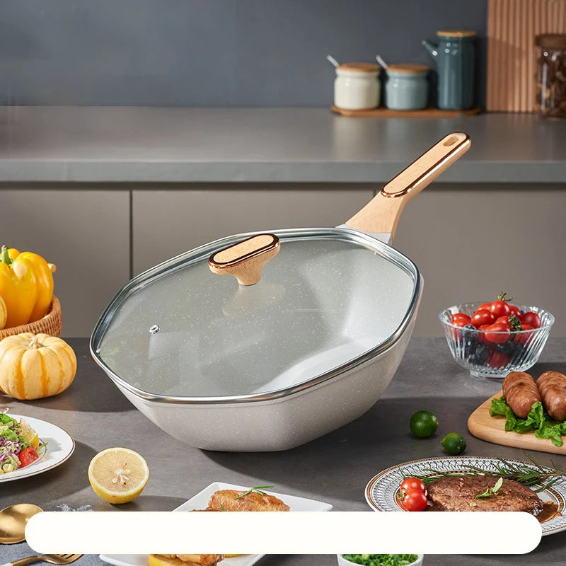 Octagonal Medical Stone Non-Stick Wok Frying Pan with Glass Lid – Deep Skillet for Stir-Fries, Sautéing, Frying, Soup, Noodles, Steak, Eggs, Pancakes & One-Pan Meals – Induction & Gas Compatible – Available in 30cm &  32cm