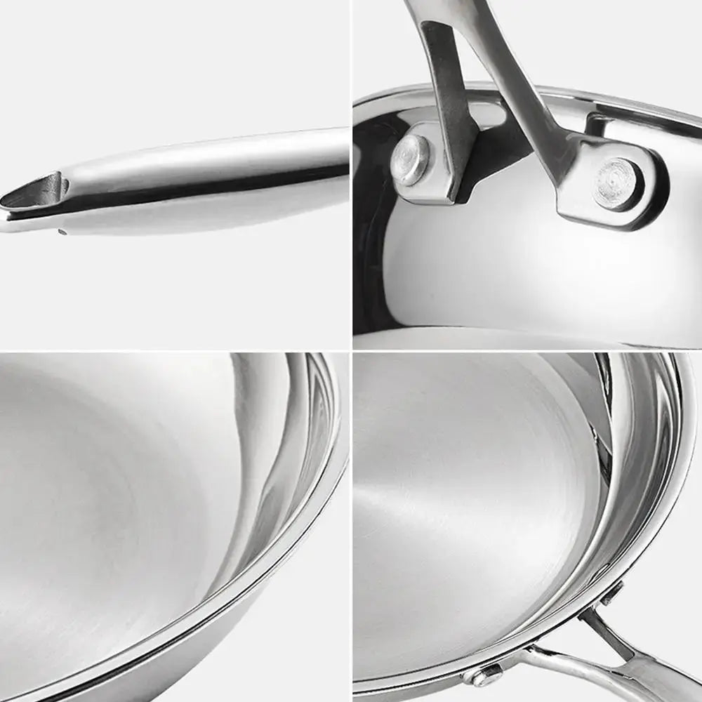 304 Stainless Steel Frying Pan with Long Handle – Uncoated Tri-Ply Skillet for Searing, Sautéing, Stir-Frying, Simmering & Pan-Frying Daily Meals – 3-Layer Pot Bottom – Induction, Gas & Electric Compatible