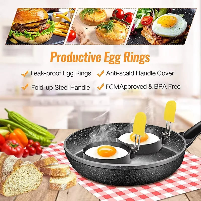Stainless Steel Non-Stick Egg Rings – Round Egg Cooker Moulds for Frying – Best for Fried Eggs, Egg Muffins & Pancakes – Available in 2 Pieces & 4 Pieces