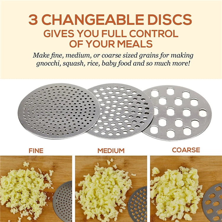 Stainless Steel Potato Ricer with 3 Interchangeable Discs