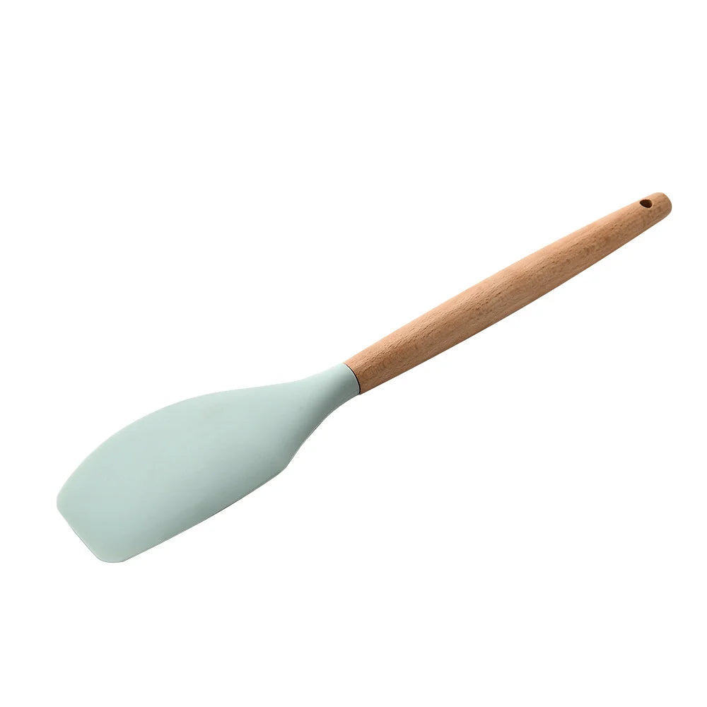 Heat Resistant Silicone Cooking Utensil with Wooden Handle – Up to 230°C Turner, Tongs, Spatula, Spoon, Brush & Whisk – Ideal for Nonstick Cookware Style 8