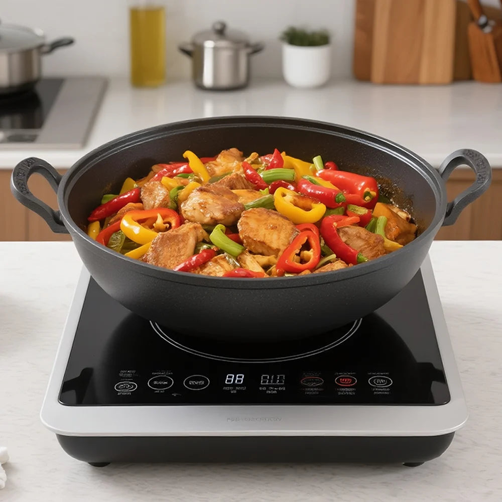 Small Forged Cast Iron Wok – Handmade Deep Stir-Fry Pan with Thick Walls – Perfect for Single Portions, Noodles & Fried Rice (20cm)