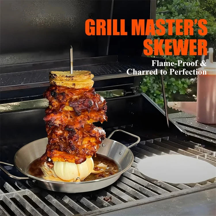 Stainless Steel Vertical Al Pastor Skewer with Base Plate – Brazilian Style Vertical Spit Stand – Perfect for Shawarma, Tacos & Outdoor BBQ Grills – Available in 4 Pieces, 6 Pieces & 8 Pieces