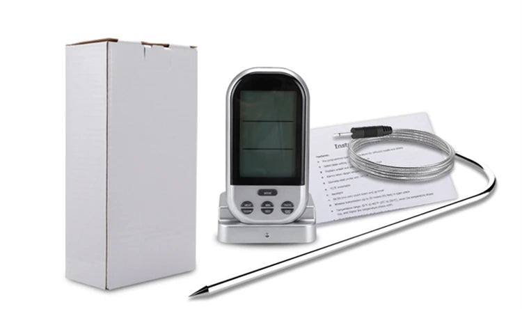 Wireless Digital Meat Thermometer with Wired Oven Probe – Large Backlit LCD Display, Base Dock & Temperature Alarm – Best for Roasting, Baking & Grilling