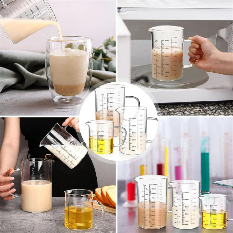 Borosilicate Glass Measuring Jug with Handle & V-Shaped Spout – Clear Scale Measuring Cup – Best for Baking, Liquids & Microwave Use – Available in 400ml, 500ml, 600ml & 1000ml