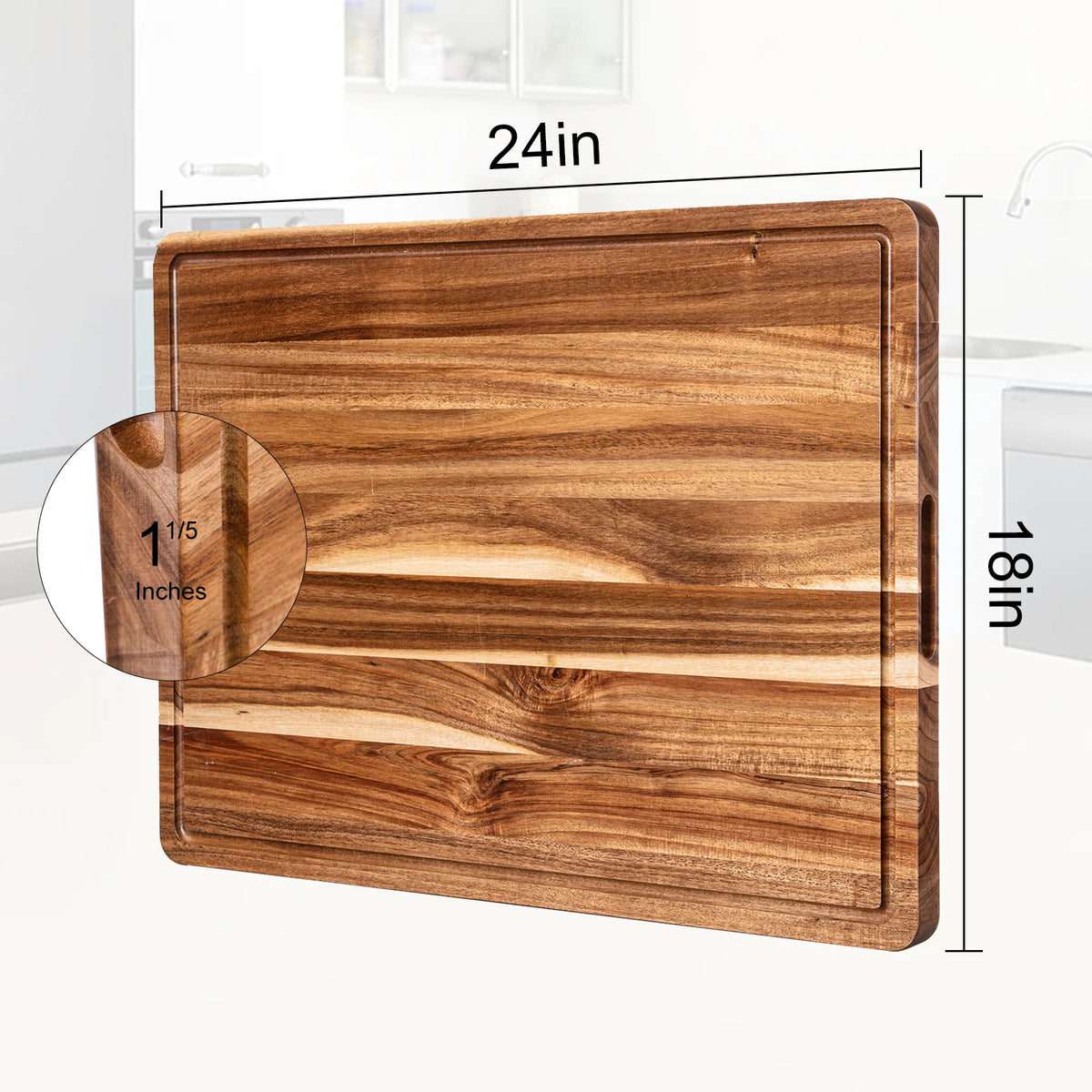 Extra Thick Acacia Wood Chopping Block – Large Heavy Duty Butcher Board with Juice Groove – Ideal for Roast Turkey, Meat & Veg – Available in 50.8 x 38cm & 61 x 45.7cm 61 x 45.7cm United Kingdom